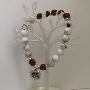 Howlite Bodhi Stretchy Bracelet w/ Lotus Pendant